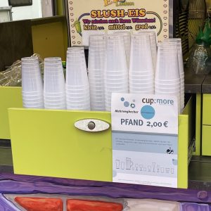 Mehrwegbecher auf der Rheinkirmes in Düsseldorf, 2023