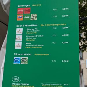Pfandpreistafel bei der Kölner Fanzone zur EM2024